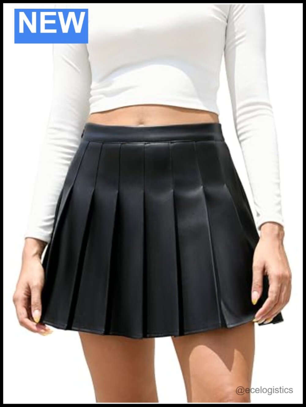 Faux Leather High Waist A-Line Pleated Skater Mini Skirt